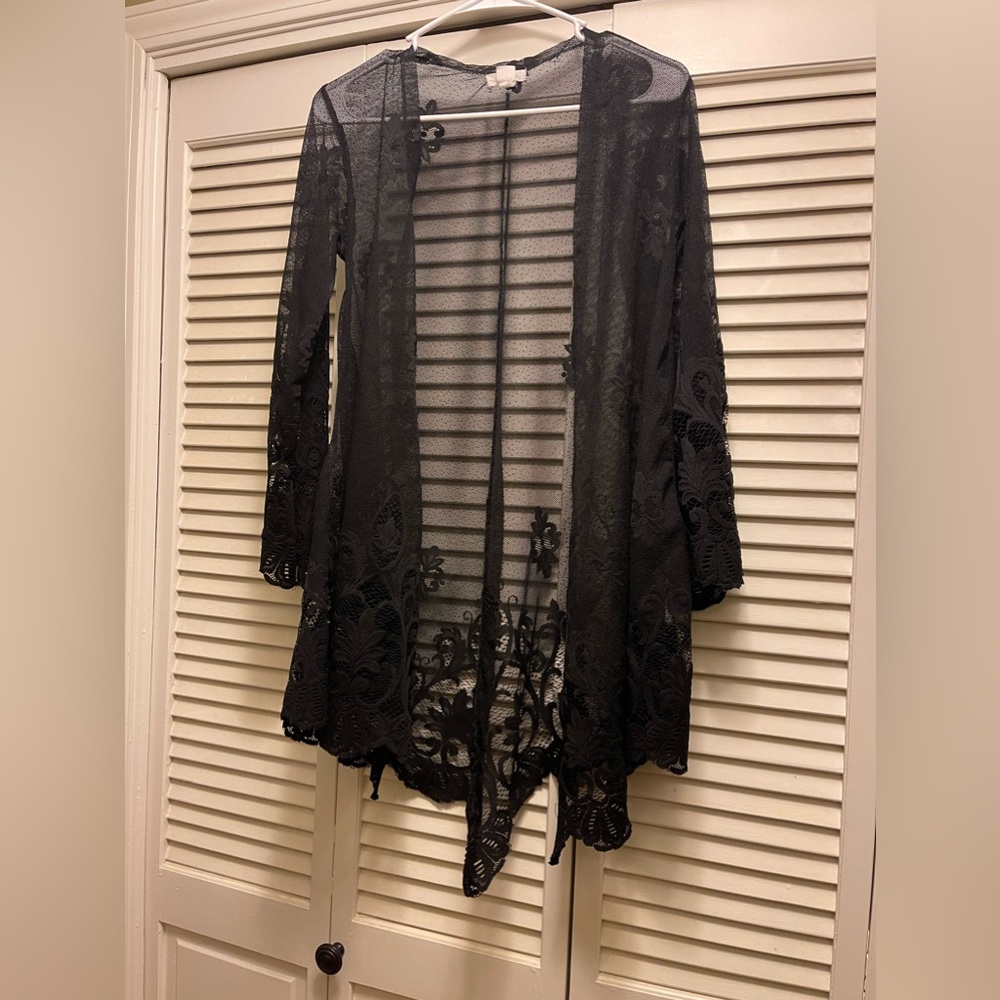 Medium Sheer Lace Black Cardigan